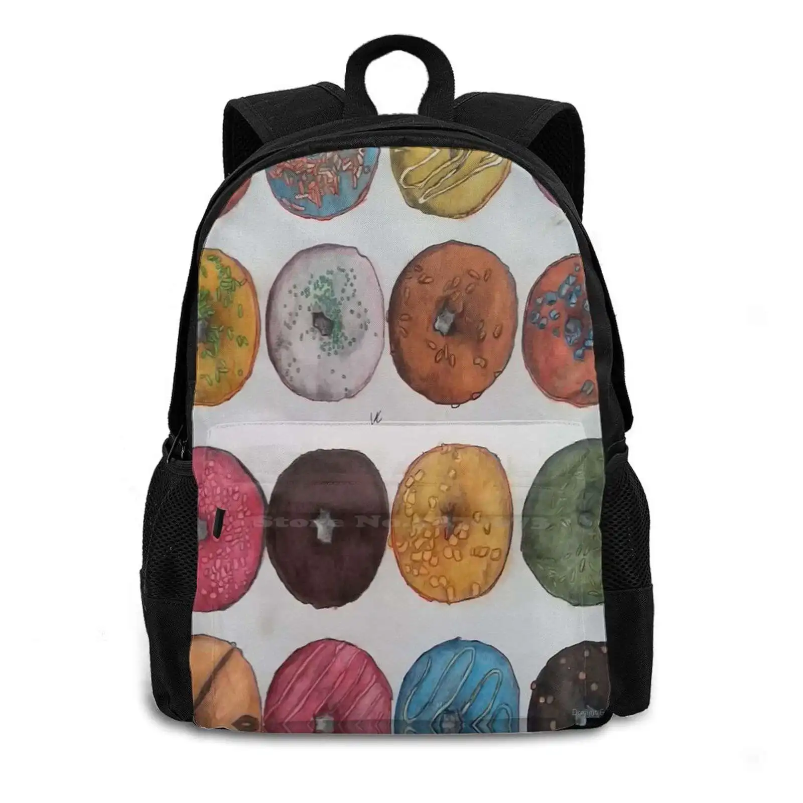 380D Print Design Backpack Student Bag Donuts Police Cops Cakes Pastries Danish Muffins Scones Coffee Sprinkles Bar Maple