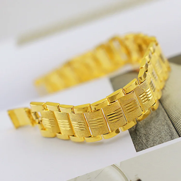 Pure 18K 999 Yellow Gold Bracelets for Men Classic Wedding Christmas Gifts Jewelry Thickening Never Fade