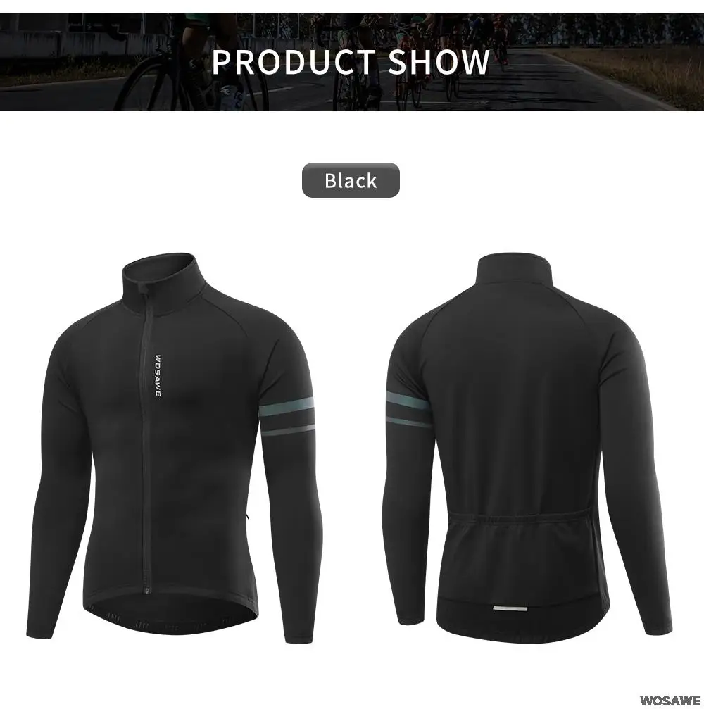 WOSAWE Herren Thermo-Winter-Fahrradjacke, Fleece-Futter, Langarm-Jersey, winddicht, Laufen, Reiten, Ciclismo, Fahrradbekleidung – Detail 8