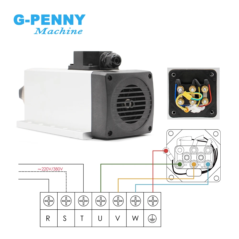 G-Penny 3.5kw ER20 Air Cooled Spindle Motor With Flange 4pcs Bearings 0.01mm Accuracy 220v/380v Wood Working Spindle AIr Cooling