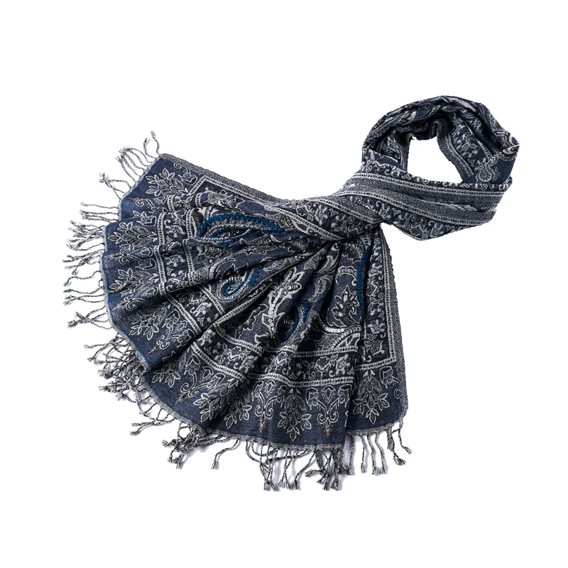 Merino Boiled Kashmiri Wool Scarf Women Winter Spring Fashion Hand-Beaded   Embroidery Merino Nepal Wool Shawl  Blue Pashmina