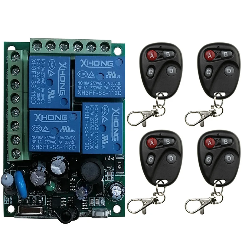 

433Mhz Remote Control Switch for Light,Door, Garage Universal Remote switch AC110V 220V 4CH RF Relay Receiver and Controller