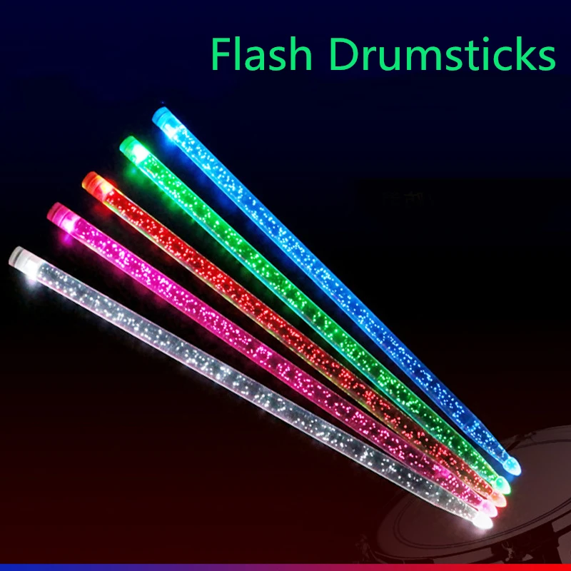 Drumsticks 5A Acrylic Flash Drum Stick Noctilucent Glow in The Dark Stage Performance Luminous Jazz Drumsticks