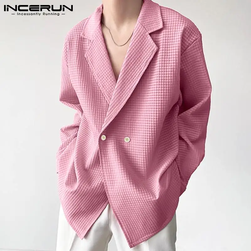 Men Casual Blazer Korean Style Solid Color 2023 Lapel Long Sleeve Button Suits Folds Streetwear Fashion Men Thin Jackets INCERUN