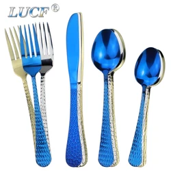 LUCF Elegant Grain Utensils Cutlery Stainless steel Western Dinnerware Crocodile Texture Metal Flatware for Kitchen Restaurant