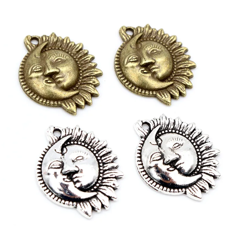 20pcs 16x20mm Antique Silver Plated Bronze Moon Sun Flower Handmade Charms Pendant DIY Jewelry Findings for bracelet necklace