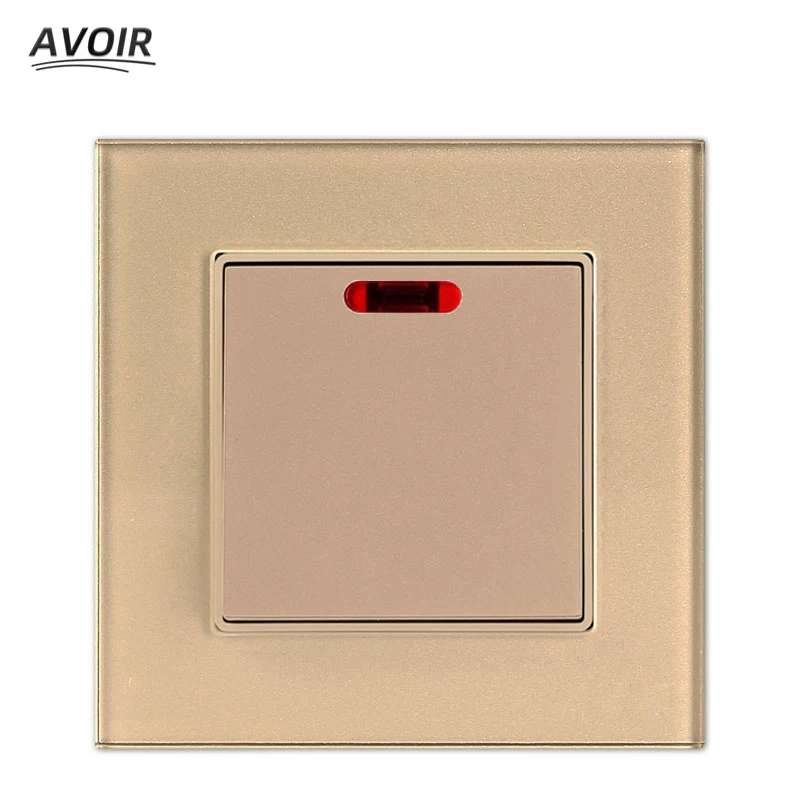 Avoir 3 Color Smart Home 20A Switch Tempered Glass 1 Gang 20A Water Heater Geyser High power Wall Switch With Led Light