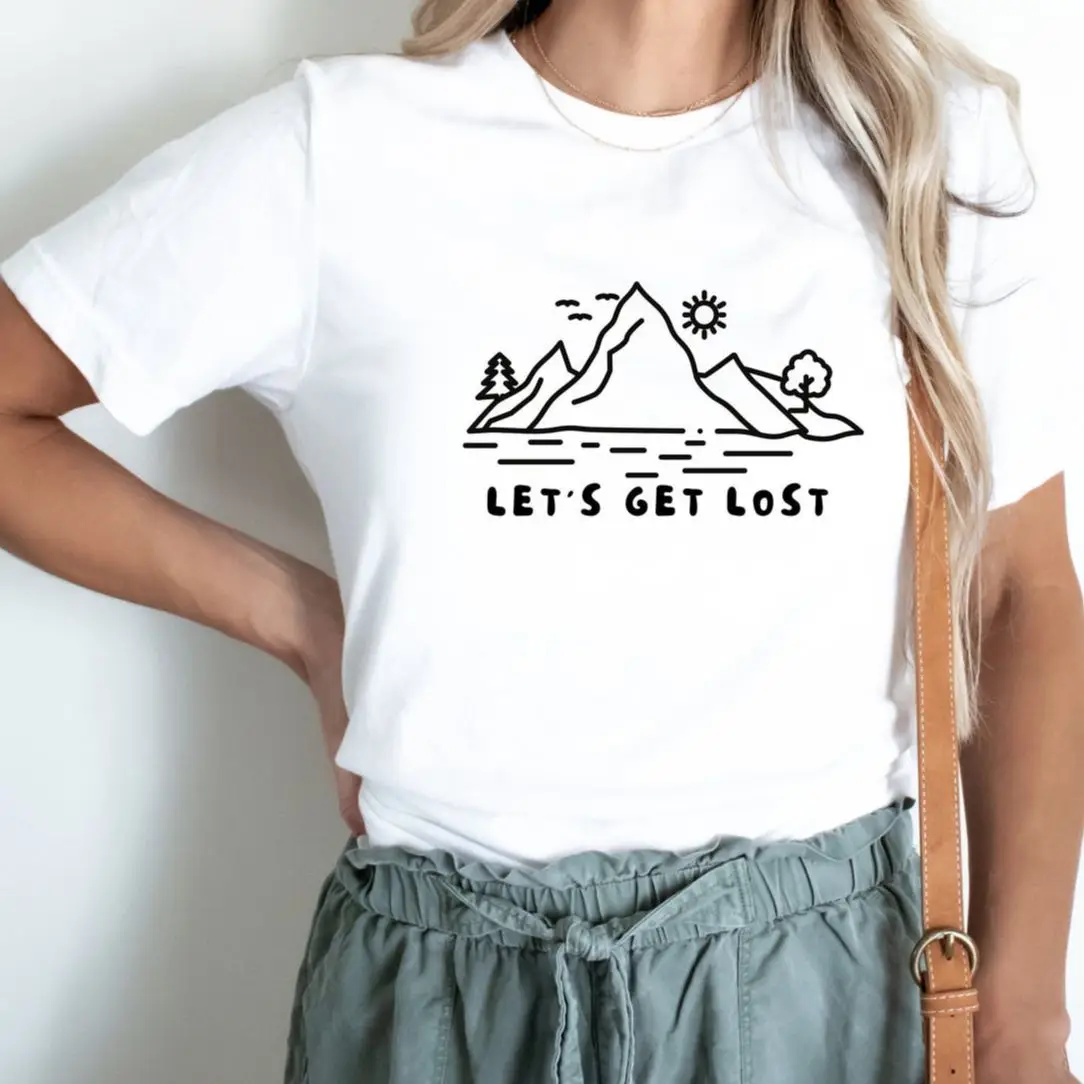 Women T-shirt Lets Get Lost Print Harajuku Top Casual Ladies Basic O-collar Short Sleeved Women T-shirt Girl,Drop Ship