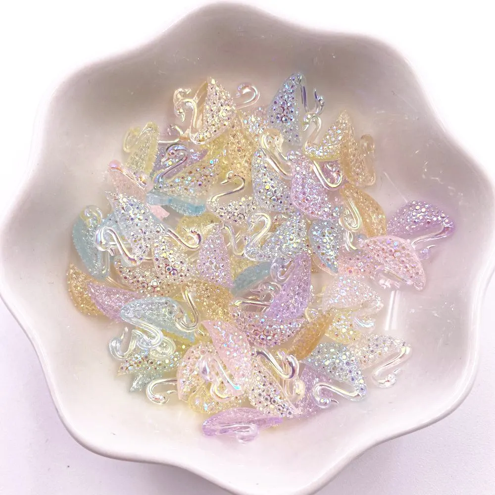 80Pcs  AB Resin  8*10mm Mini Swan Gem Flatback Rhinestone Figurines Scrapbook DIY Crystal Decor Nail Accessories Craft