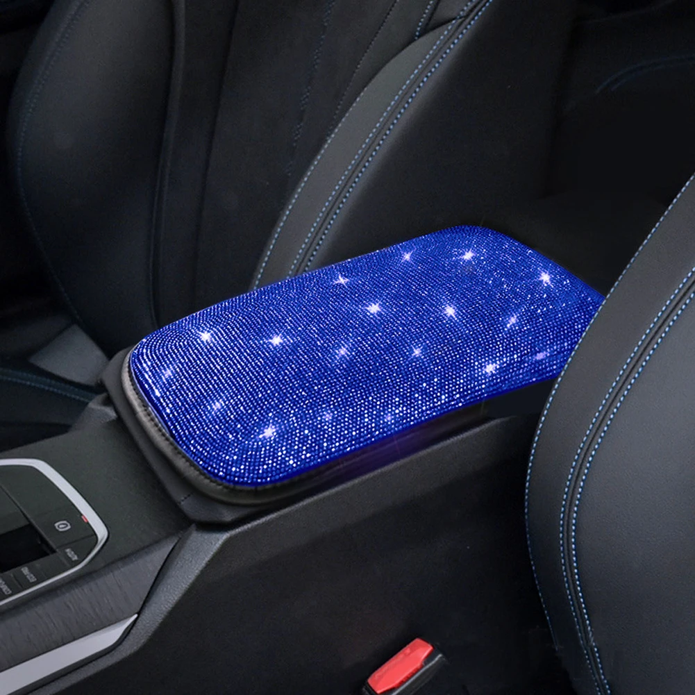 Crystal Diamond Interior Decorations Accessories For Girls Women Tissue Box Car Hooks Handbrake Gear Cover Blue Armrest Box Mat