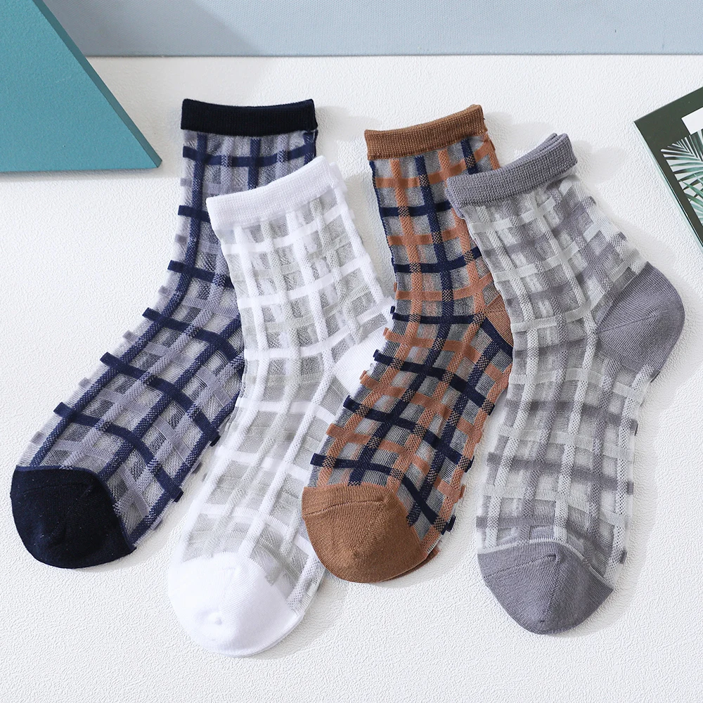 

Salina Women's Cotton Socks Spring And Summer Card Stockings New Fashion Casual Checkered Jacquard Ladies Short Tube Socks