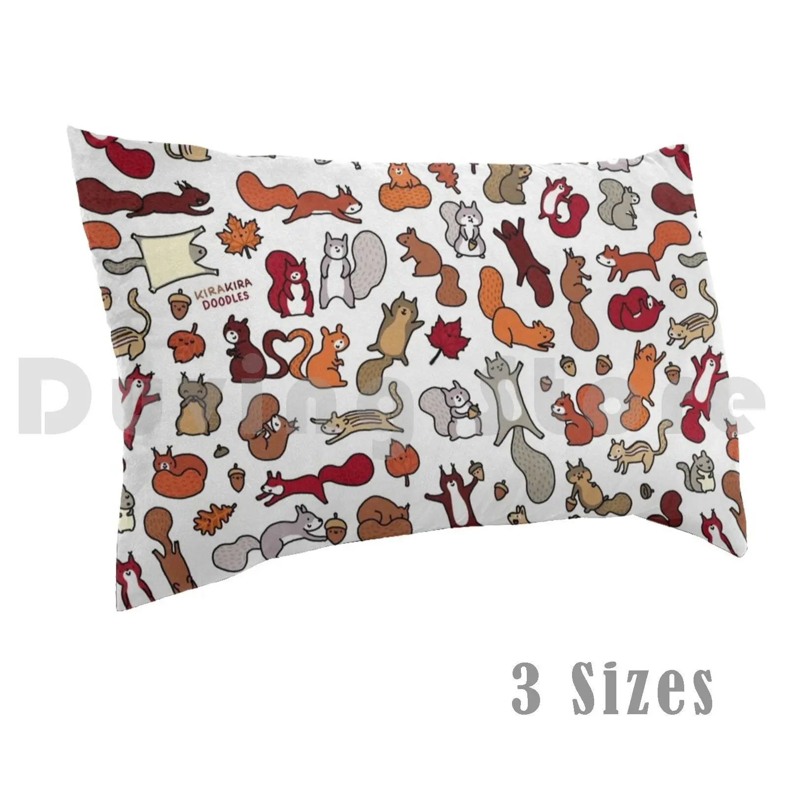 Squirrels In Fall Doodle Pillow case 1335 Kawaii Cute Squirrel Squirrels Doodle Chipmunk Flying