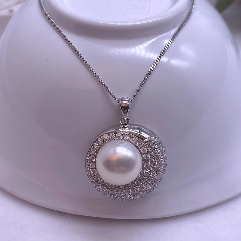 Sinya Tendy pendant necklace in 925 sterling silver with 12mm natural pearl fine jewelry for women Mum lover hot sale