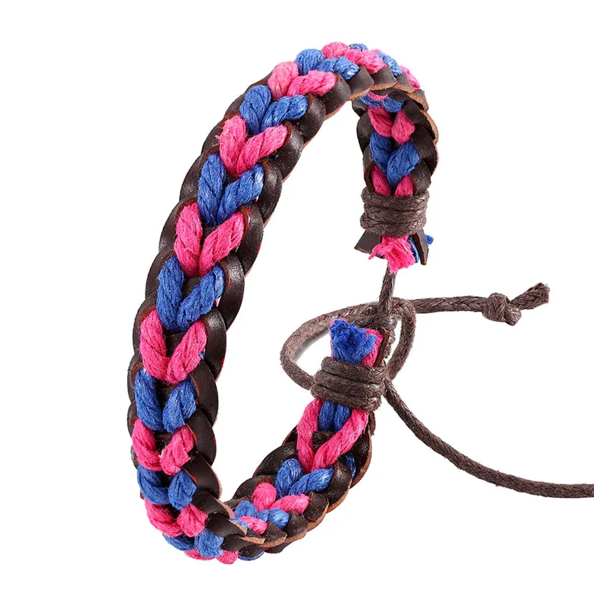 2023Hand-woven Fashion Seven Colors Jewelry Leather Bracelet Women Personality Vintage Punk Bracelet Men Summer Gift Pulseira