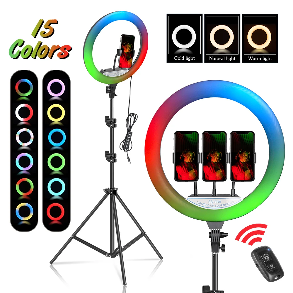 

14 Inch35cm RGB LED Ring Light Selfie Photographic Lighting Colorful Ring Lamp Dimmable with Control Stand for Youtube Vlog Live