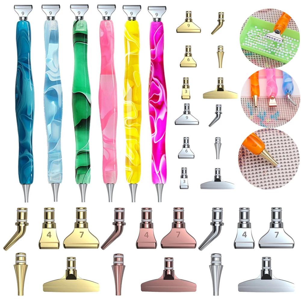 7Pcs/Set Resin Diamond Painting Pen Eco-friendly Alloy Replacement Pen Heads Multi Placers Point Drill Pens DIY Nail Art Tool