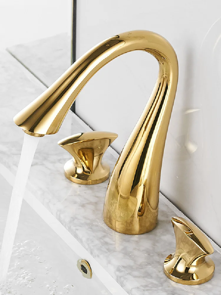 

Gold Bathroom Widespread Basin Faucets Soild Brass Sink Mixer Hot & Cold Lavatory Crane Vessel 2 Handle 3 Hole Black Oil Brushed