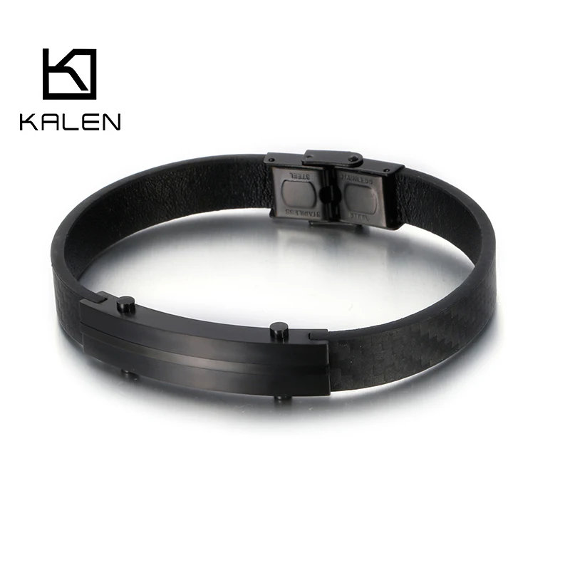 KALEN 22cm Fashion Genuine Leather Bracelet Men Stainless Steel Office Wrap Bracelet Jewelry Accessories