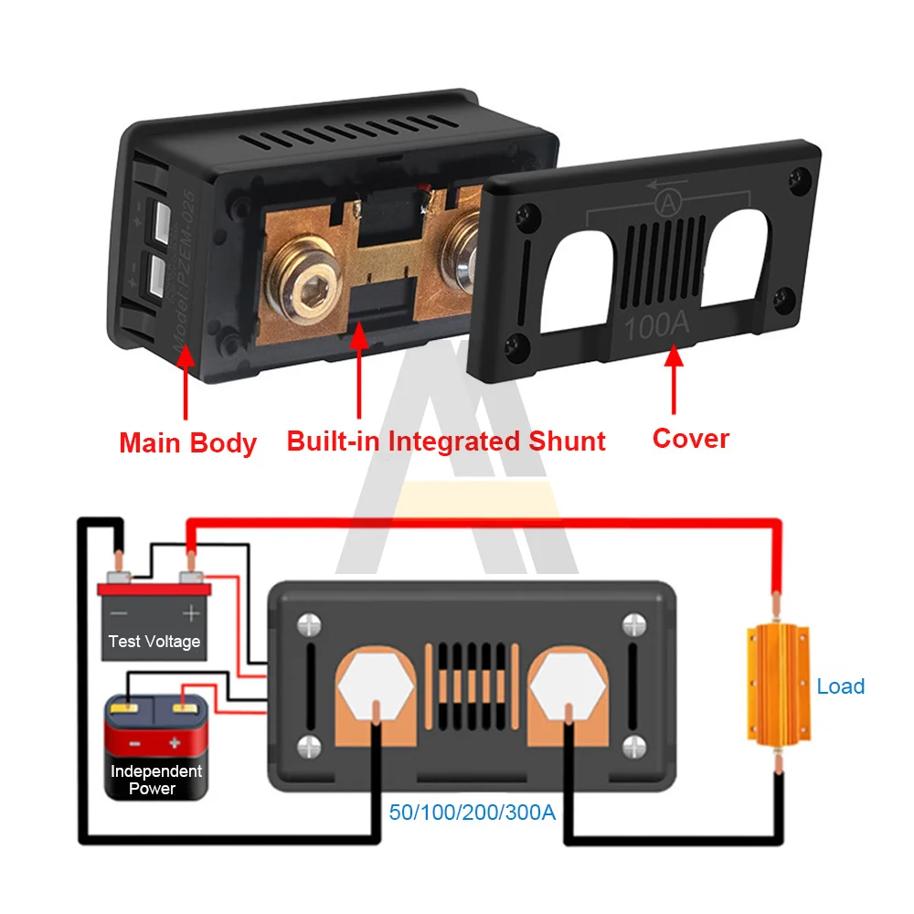 DC 0-300V 300A Voltmeter Ammeter Car Battery Tester 100KWH Electricity Energy Voltage Power Meter Monitor Shunt