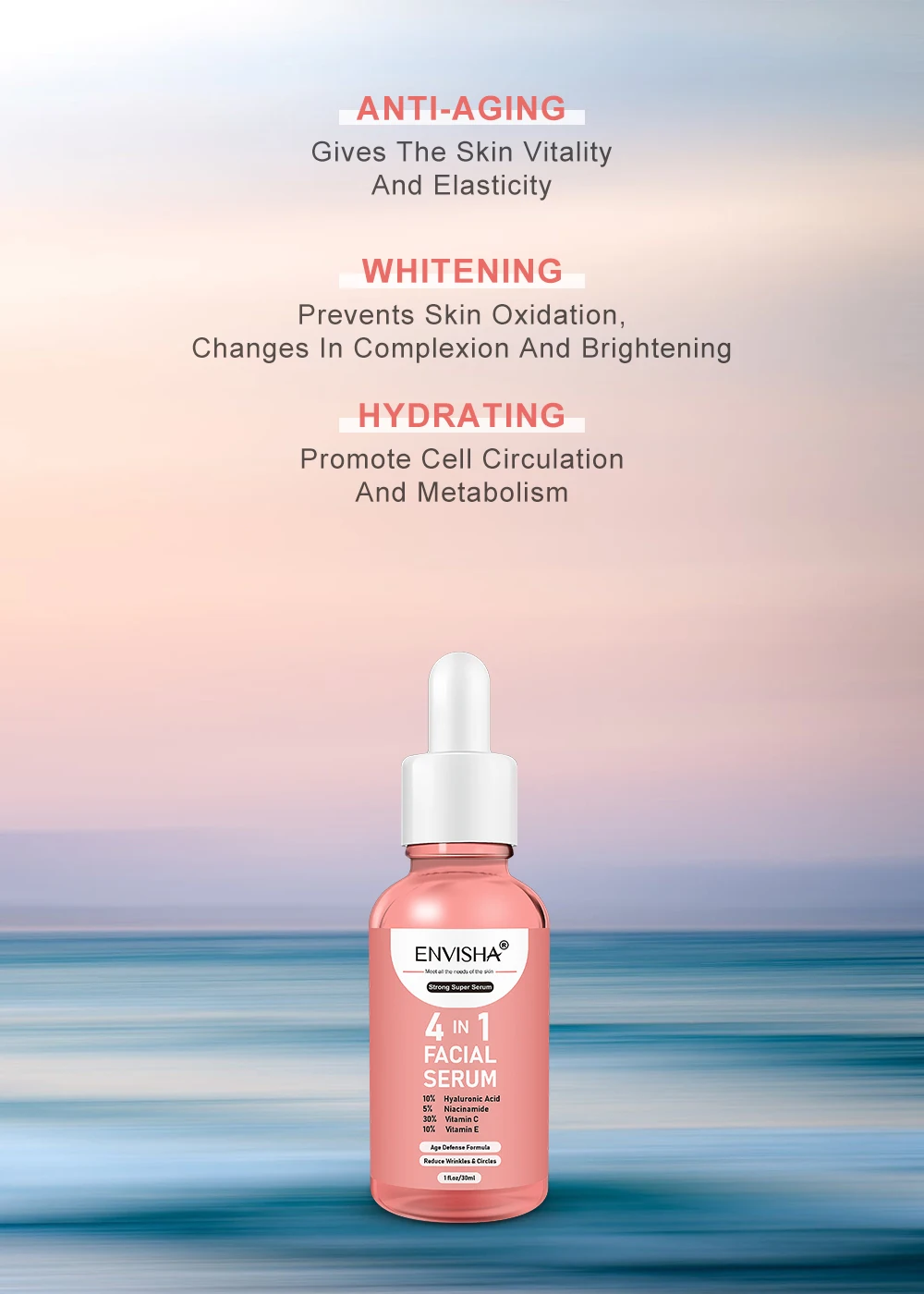 ENVISHA Gesichts Serum Hyaluronsäure Niacinamid Vitamin Gesicht Hautpflege Anti-Aging Falten Bleaching Feuchtigkeitsspendende Schrumpfen Poren – Detail 7