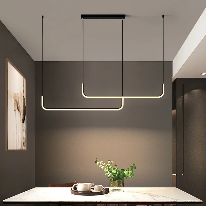 

Nordic minimalist long strip Led pendant lights creative bar counter diner room hotel exhibition hall combination hanging lamp