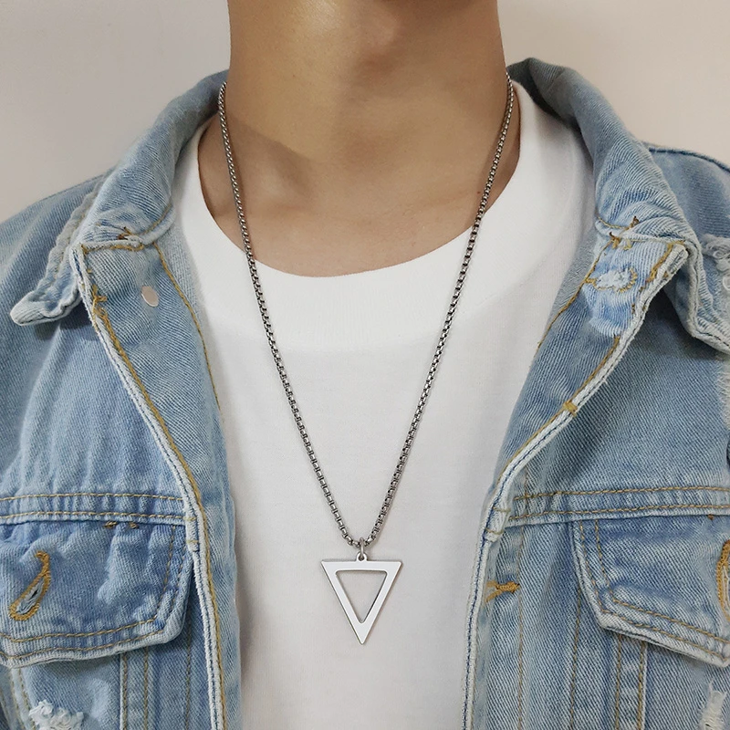 Vnox Geometric Men's Necklaces,Hollow Triangle Pendant,Minimalist Metal Stainless Steel Male Simple Casual Collar Jewelry image 5