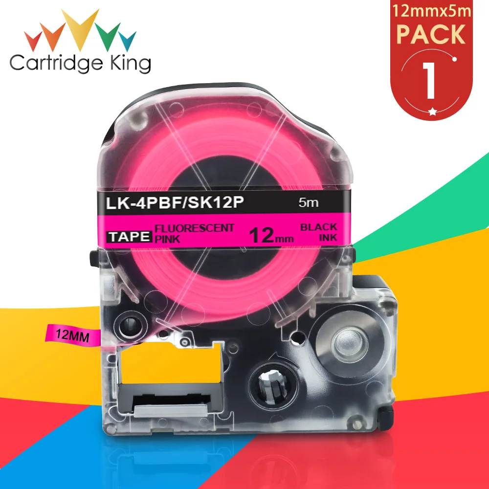 Fluorescent Tapes SK12P LK-4PBF for Epson King Jim 12mm Label Tape Black on Fluorescent Pink use for Epson LW-400 Label Printer