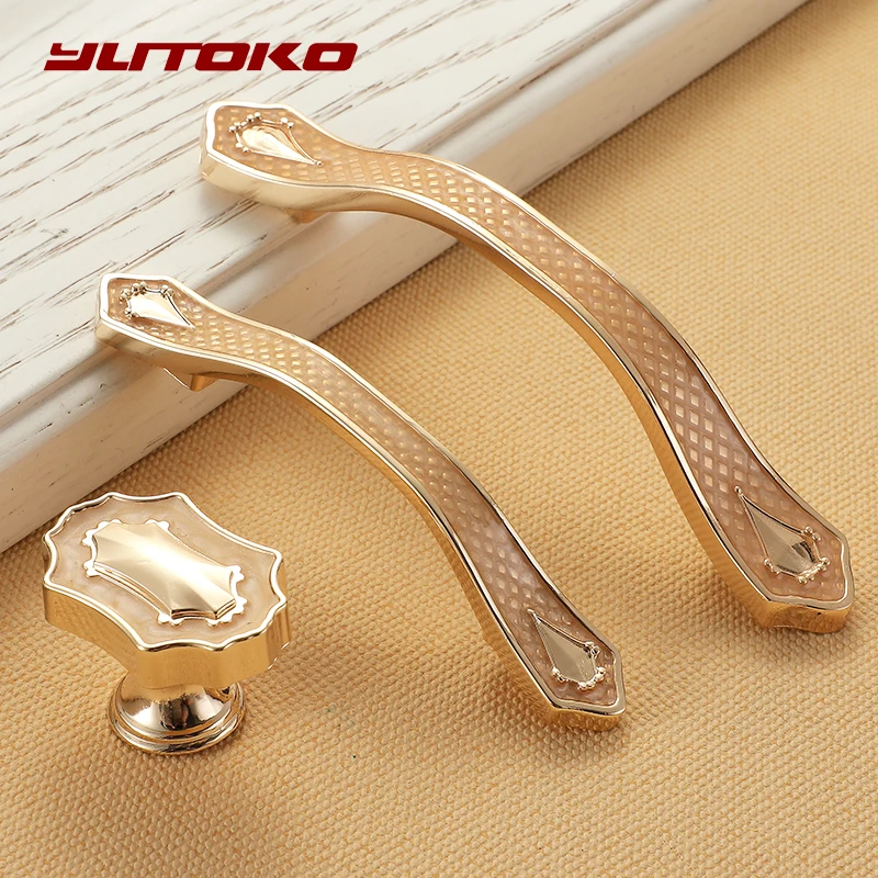 YUTOKO European Style Gold Cabinet Handles Solid Aluminum Alloy Kitchen Cupboard Pulls Drawer Knobs Furniture Handle Hardware