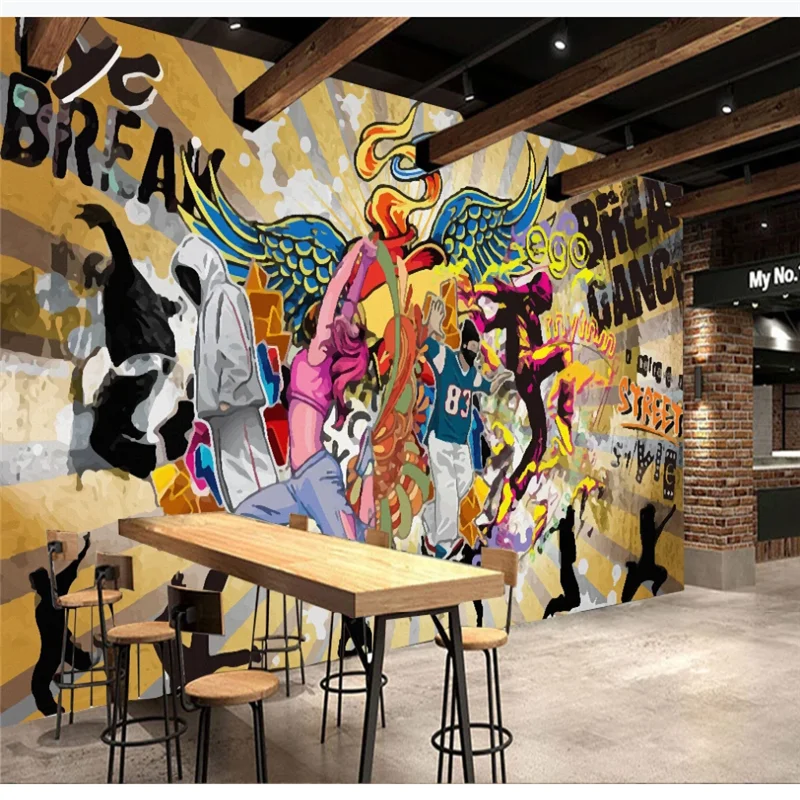 Custom 3D/5D/8D wallpaper mural hip-hop hip-hop street graffiti personality music bar dance background interior decoration