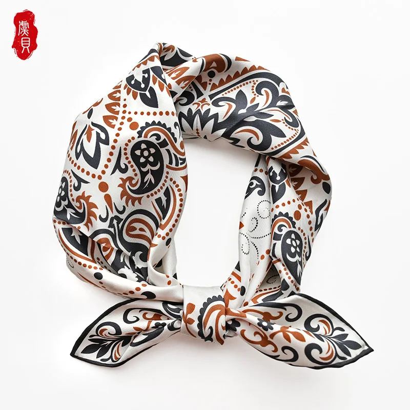 Lenço de seda estilo chinês para mulheres, bandana azul e branca, lenço quadrado médio, envoltório luxuoso no pescoço, xale para senhoras, 65cm