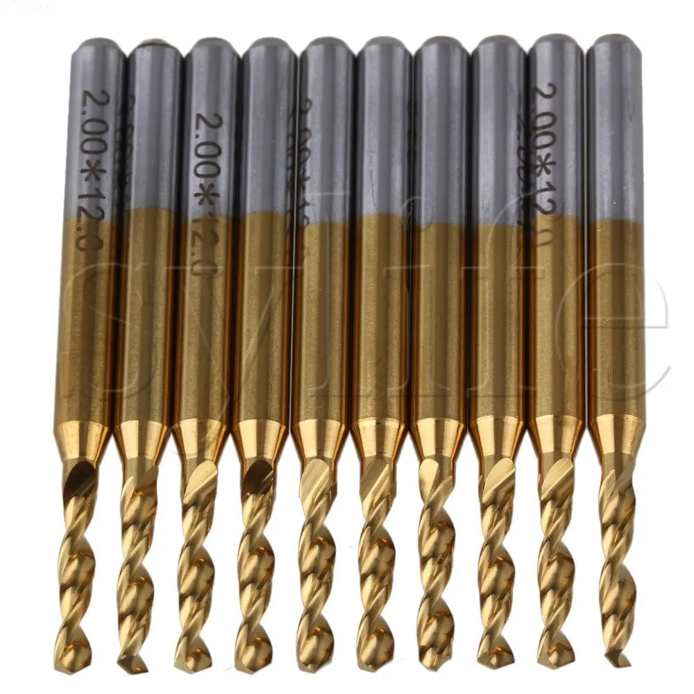 10 x 2.0mm Titanium Nitride Coated Carbide Micro Drill Bits 0.08