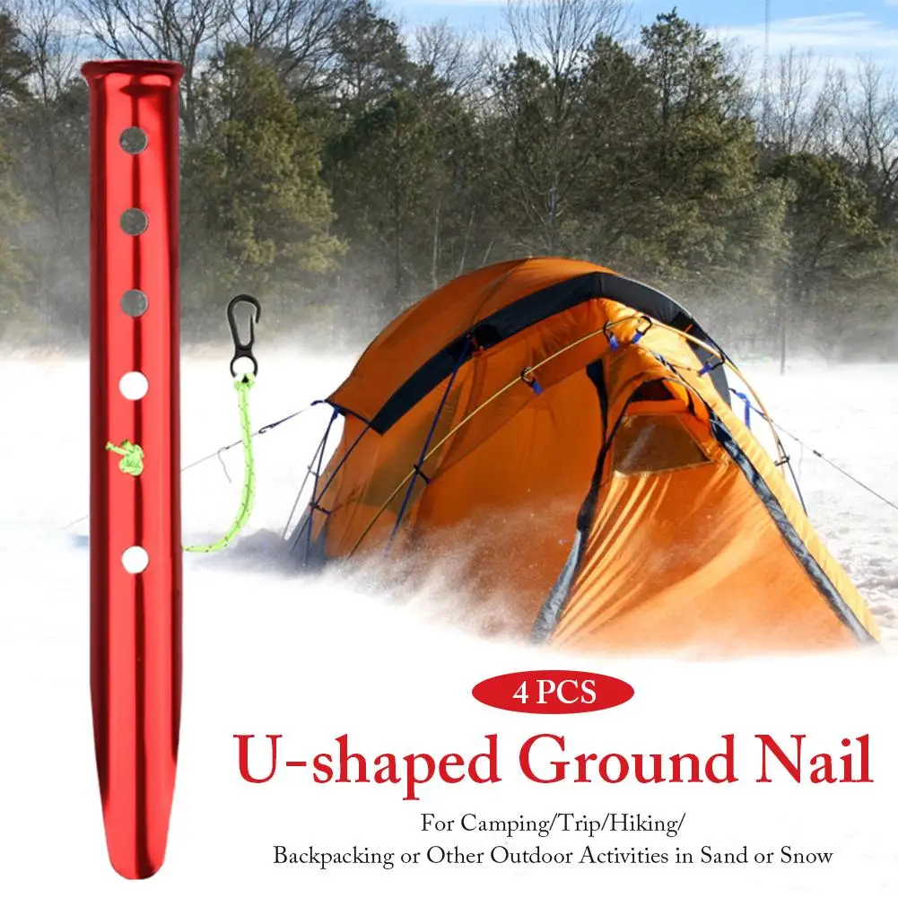 4pcs Outdoor Hiking Camping Tent Nail Beach Aluminum Tent Windproof Nail Snow Mud Tent Nail Canopy Pole Tent Fixing Nail