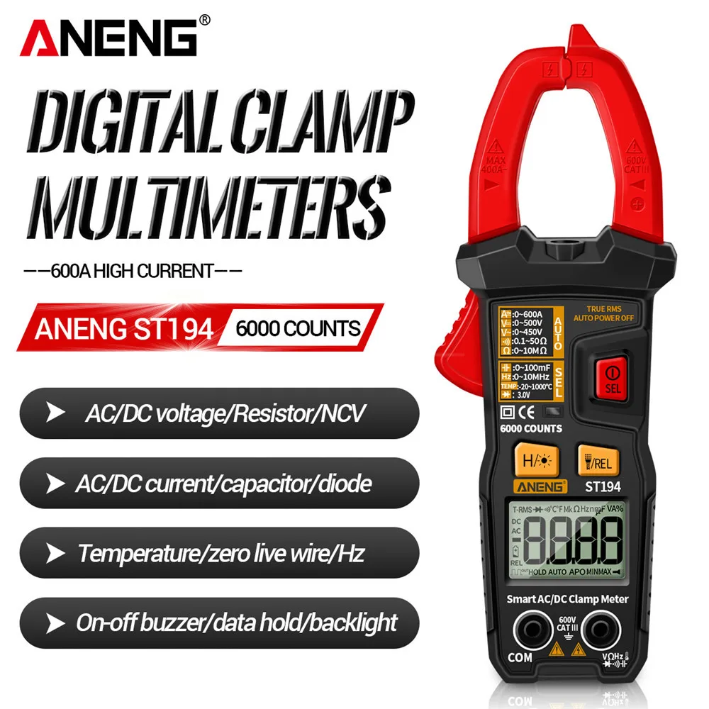 ST193 ST194 Digital 6000 Count True RMS multimetro pinza amperometrica DC/AC corrente morsetto tensione Tester auto Hz capacità strumento Ohm