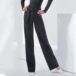 2021 Modern Dance Pants Women'S New High-Waist Pleated Wide Belt Jitterba National Standard Ballroom Dance Trousers Wear SL4722