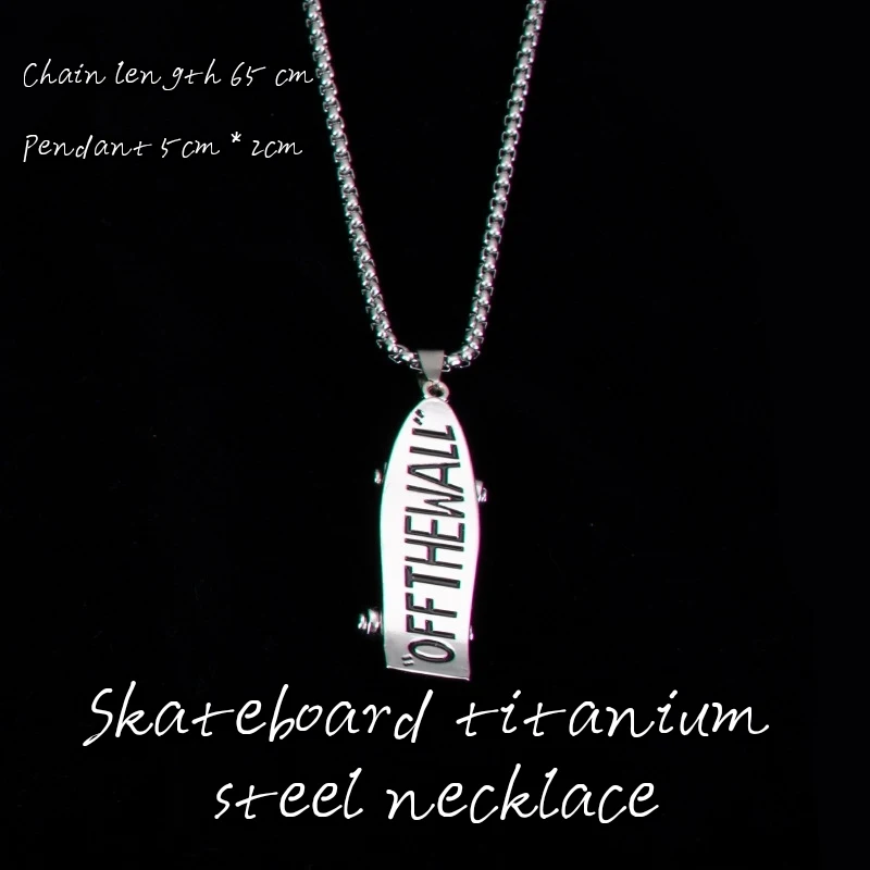 Skateboard Necklace Men\'s Jewelry Pendant Hip Hop Titanium Steel Hiphop European And American Street Flame Necklace