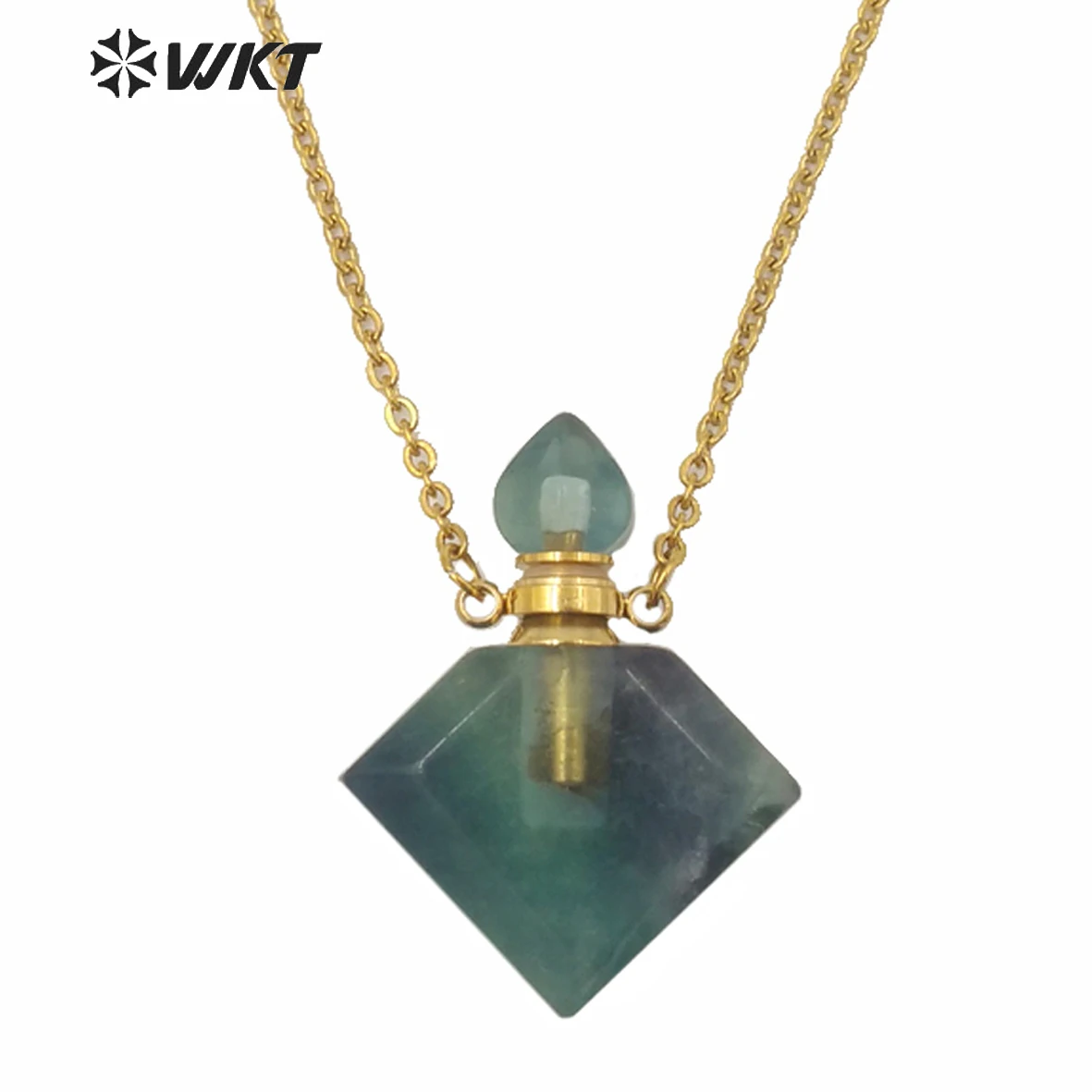 

WT-N1191 Wholesale Women Square Shape Rainbow Fluorite Perfume Bottle Necklace Fashion Stone Fine Jewelry Finding