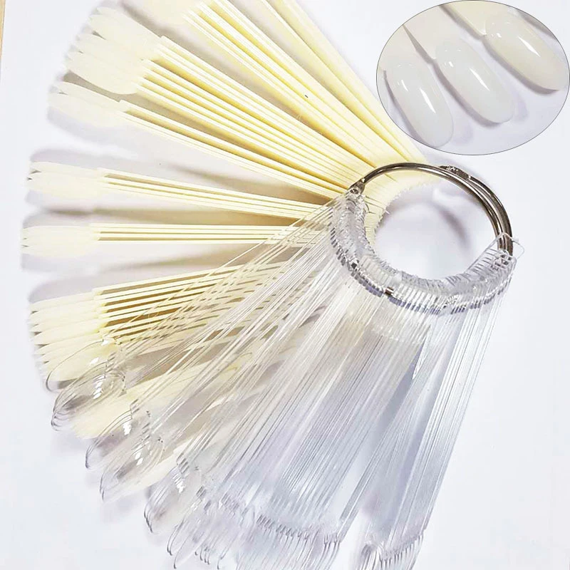Fake Nails 50Pcs False Nail Tips Nature Transparent Oval Nail Color Nail Art False Cue Tips Practice Display Tools Manicure Set