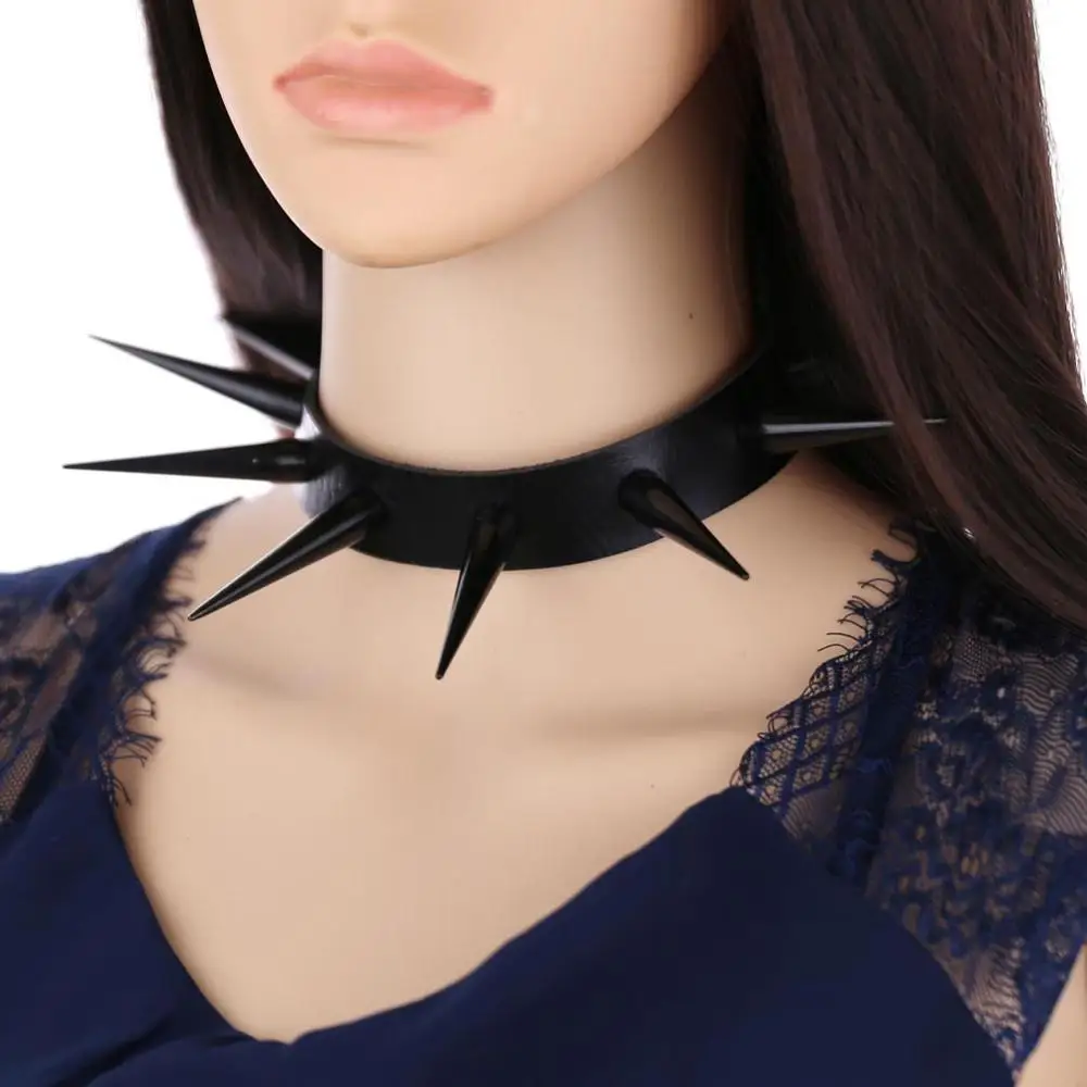 Spiked Choker Necklace punk collar for women men metal chocker necklace goth jewelry PU leather Chokers club party jewelry