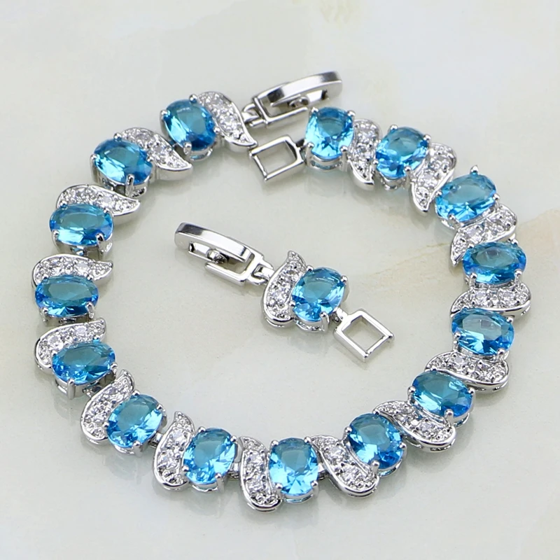 Casual 925 Sterling Silver Jewelry Mystic Sky Blue Cubic Zirconia White CZ Charm Bracelets For Women