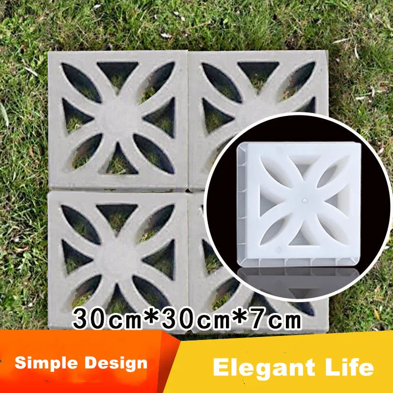 Wall Ventilation Tile Mold, Traditional 3D Geo Flower Mold, Hollow Square, Strong Concrete Cement Brick, Antique 30cm/ 11.8in W