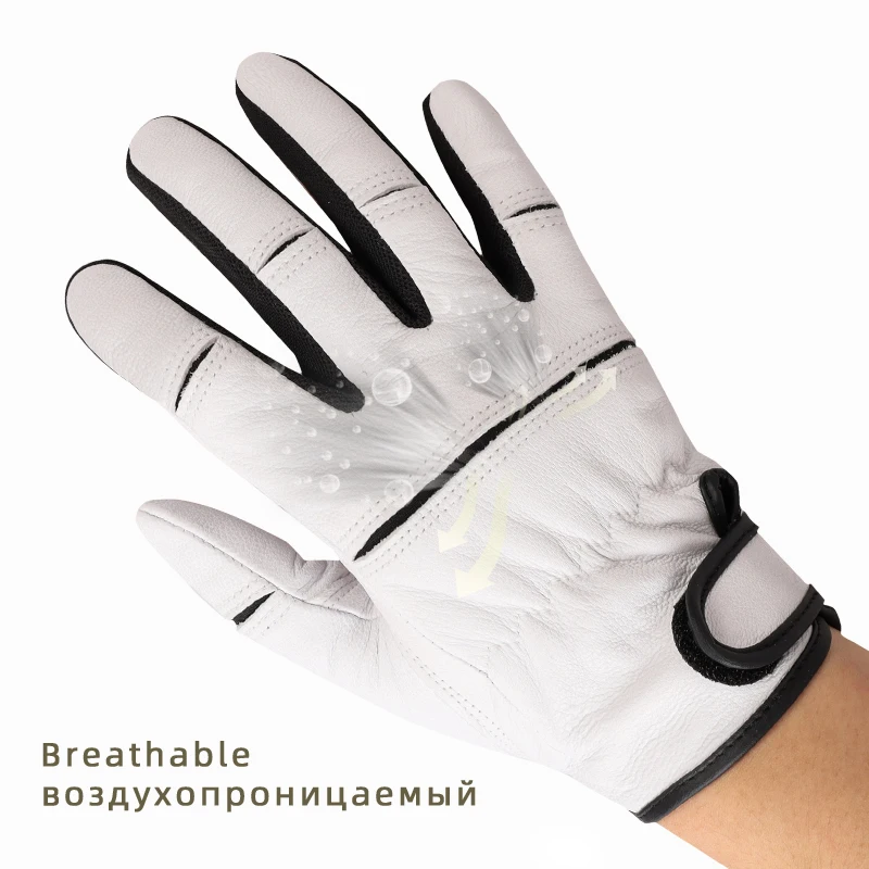 HENDUGLS 1pair Mens Sheepskin Leather Work Gloves Teenager Worker Industrial construction Safety Gloves Suit Fast Shipping 550MY