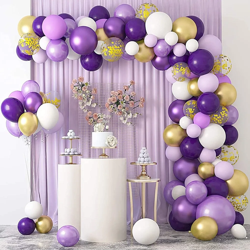 101PCS Whiter Purple Gold Balloons Confetti Mother's Father's Valentine's Day Wedding Birthday Party Baby Shower Decorations