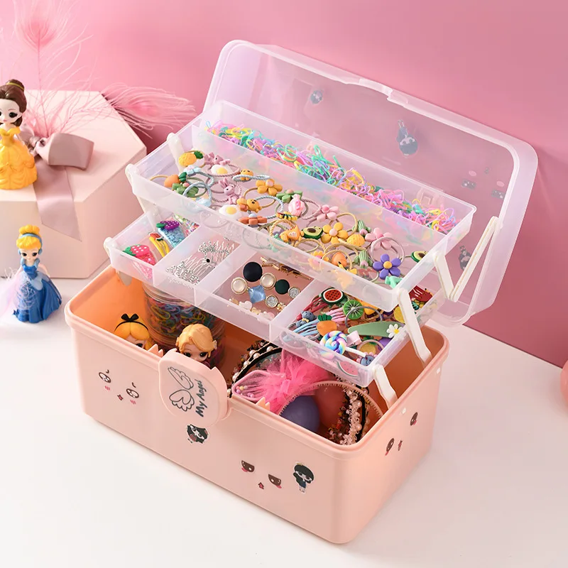 

Children's Hair Accessories Storage Box Girl Baby Rubber Band Headdress Desktop Finishing Dressing Artifact Cute Jewelry Case