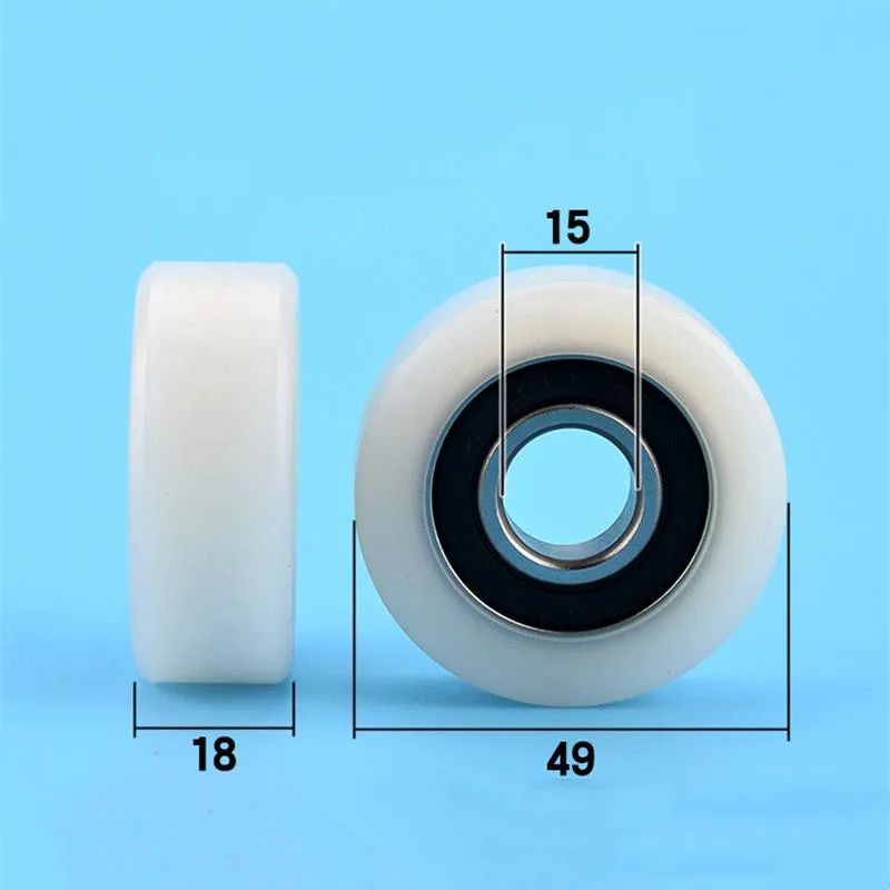 5pcs/20pcs 15*49*18mm Flat Roller 6202RS 6202 Bearing Nylon Plastic Coated Pulley Guide Wheel Low Noise 15x49x18mm