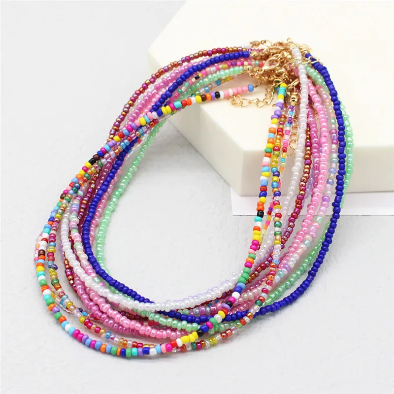 Proste koraliki Strand Choker kobiety sznurek zroszony krótki Bohemia biżuteria na obojczyk naszyjnik prezent
