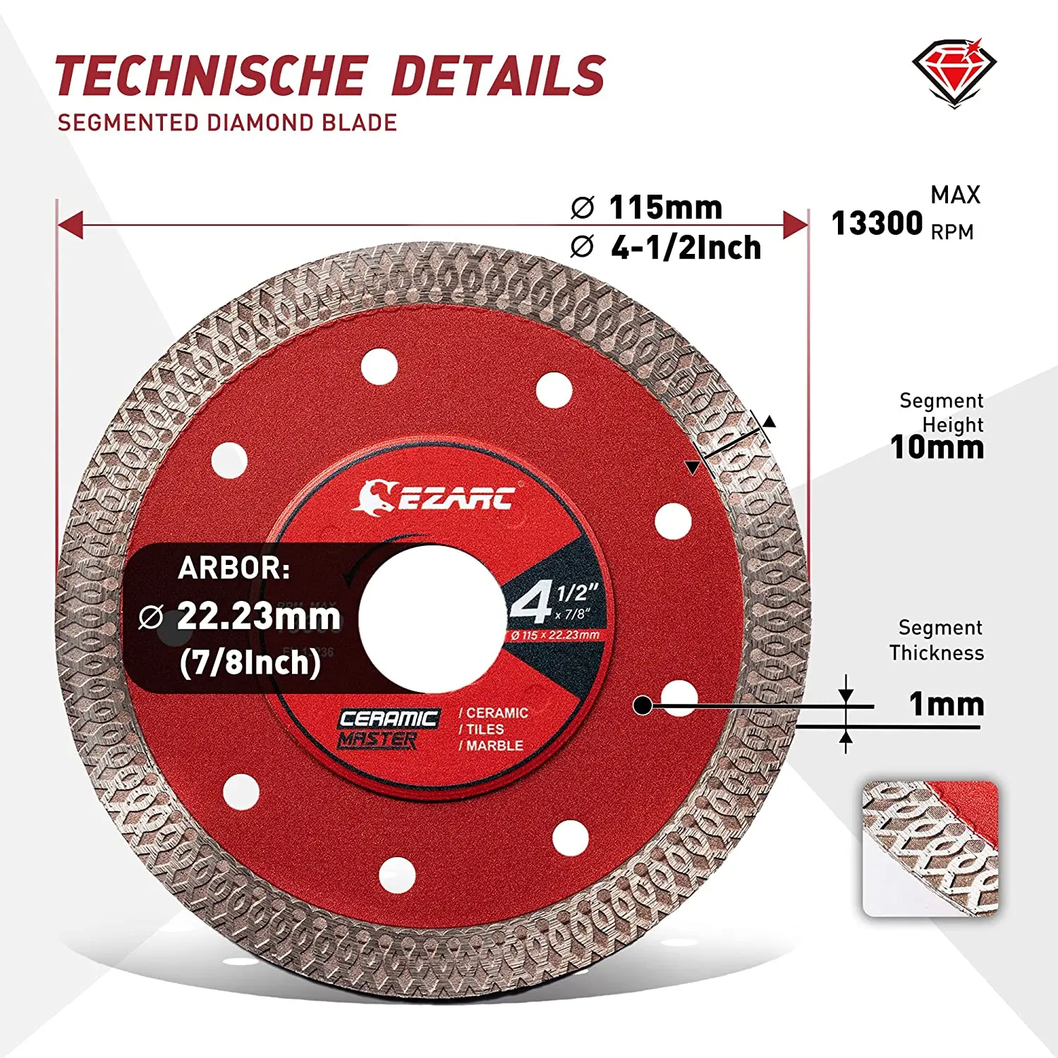 EZARC 2Pcs 115mm & 125mm Super Thin Diamond Saw Blades Diamond Tile Blade for Cutting Porcelain Ceramic Granite Marble Tile