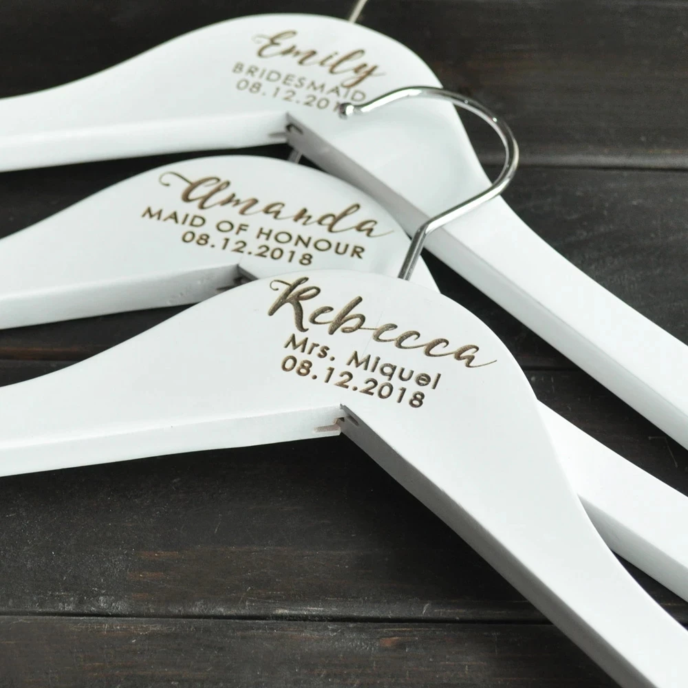 Wood White Wedding Hanger Bridal Dress Hanger Custom Wedding Hanger Personalized Bridesmaid Gift Bridal Shower Gift