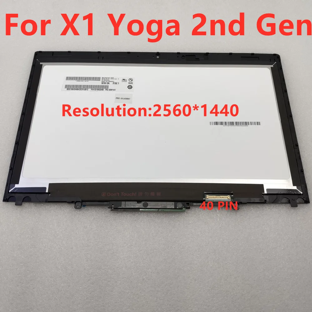 14" WQHD (2560X1440) LCD Touch Screen Digitizer Bezel Assembly Replacement For Lenovo X1 Yoga 2nd Gen 2017 Year 01AX897 01AX898