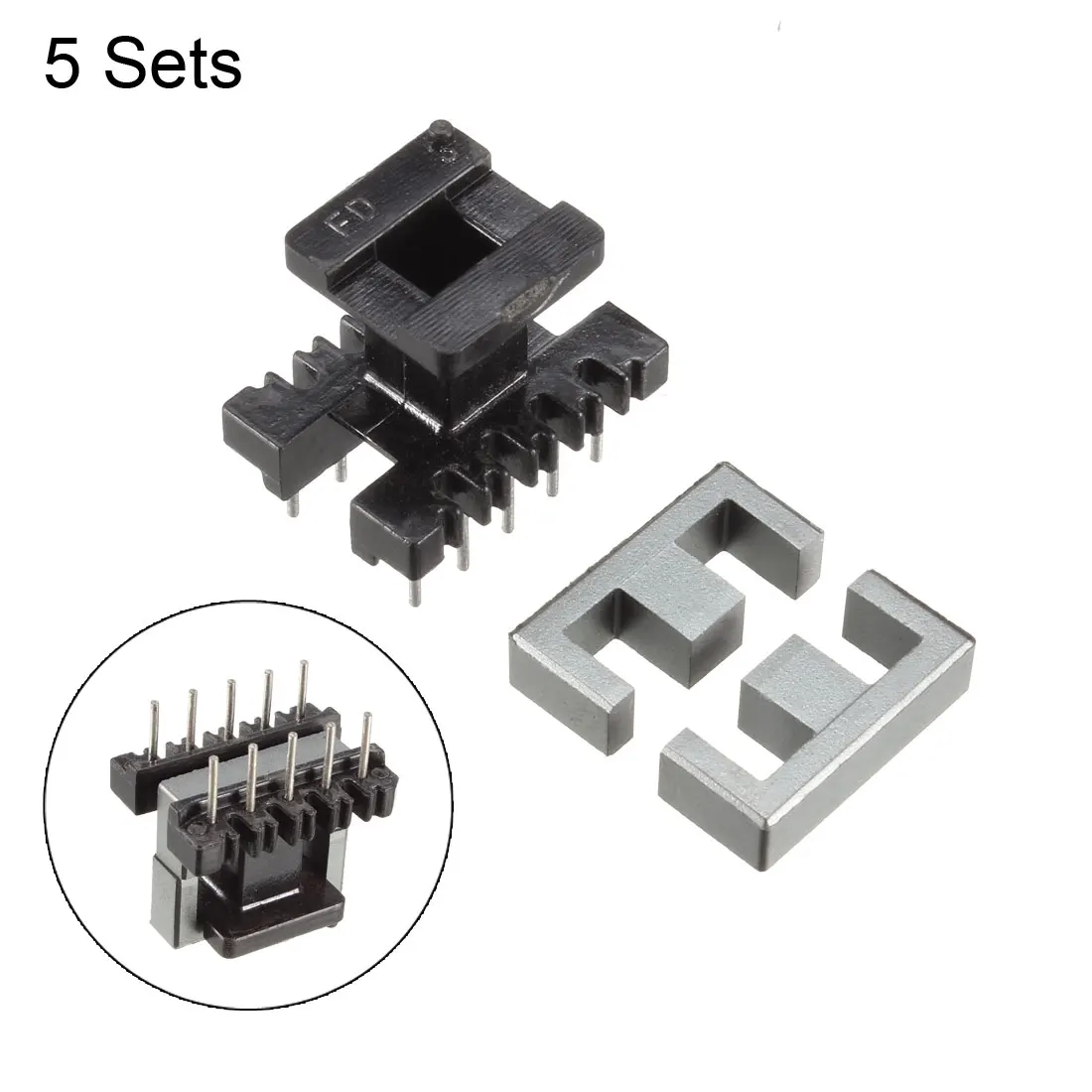 UXCELL 5Sets EE19 5 with 5pin Transformer Bobbin PC40 Ferrite Core Vertical 10 Ferrite Halves and 5 Bobbin Magnetic Core Bobbins