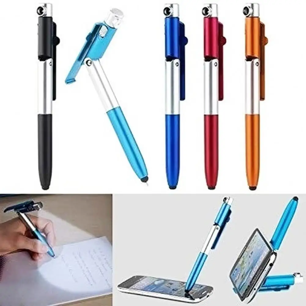 New 4 in 1 Multifunctional Folding Ballpoint Pen LED Light Mobile Phone Stand Holder Student Pen School Office Stationery Pen